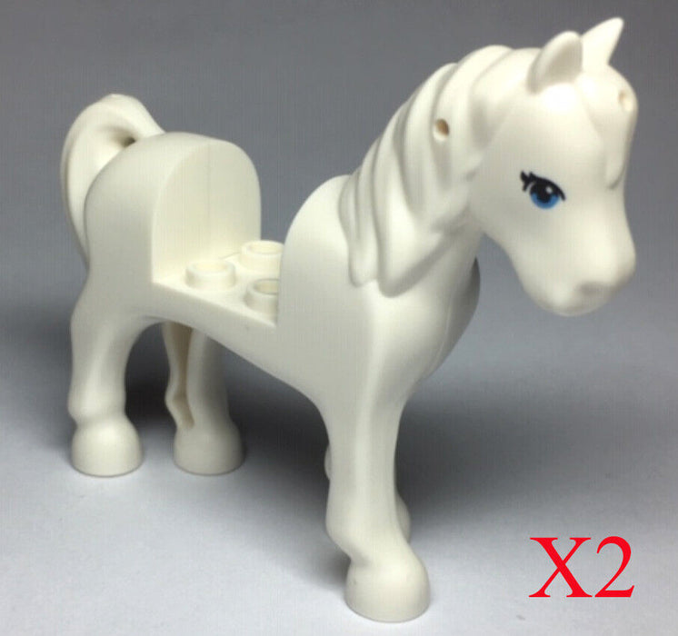 Lego White Horse with 2 x 2 Cutout, Blue Eyes Animal Minifigure Lot Of 2