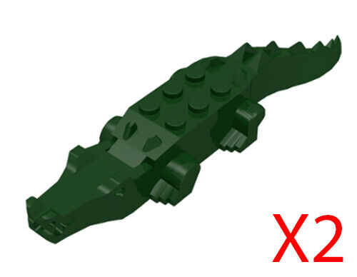 Lego Dark Green Alligator Crocodile 8 Teeth Animal Figure Minifigure Lot of 2