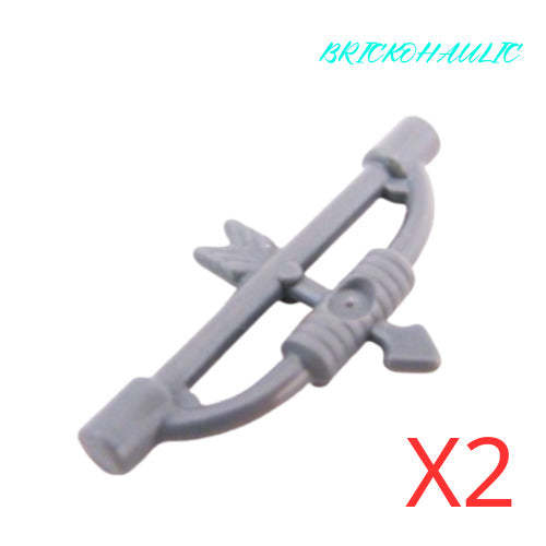 Lego Dark Bluish Gray Bow Longbow with Arrow Weapons Accessories Parts Lot of 2
