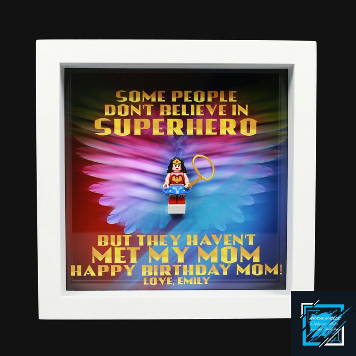 Brickohaulic Personalized Frame Wonder Woman Minifigure Mother, Mom, Wife Gift