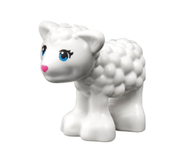 Lego White Lamb 41029 with Dark Azure Eyes, Dark Pink Nose Animal Minifigure