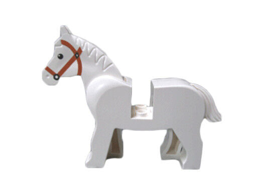 Lego White Horse with Dark Orange Bridle Pattern Animal Minifigure Figure