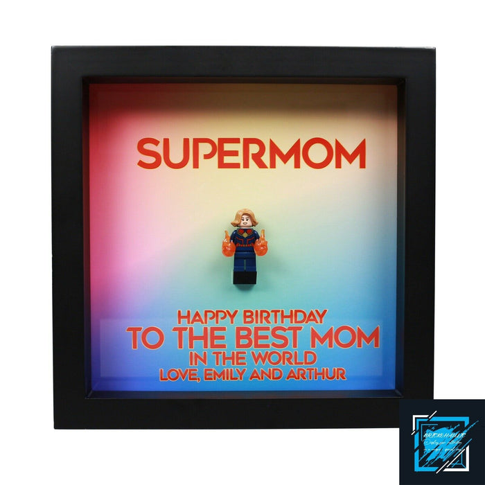 Brickohaulic Personalized Frame Captain Marvel Minifigure Mother, Mom, Wife Gift