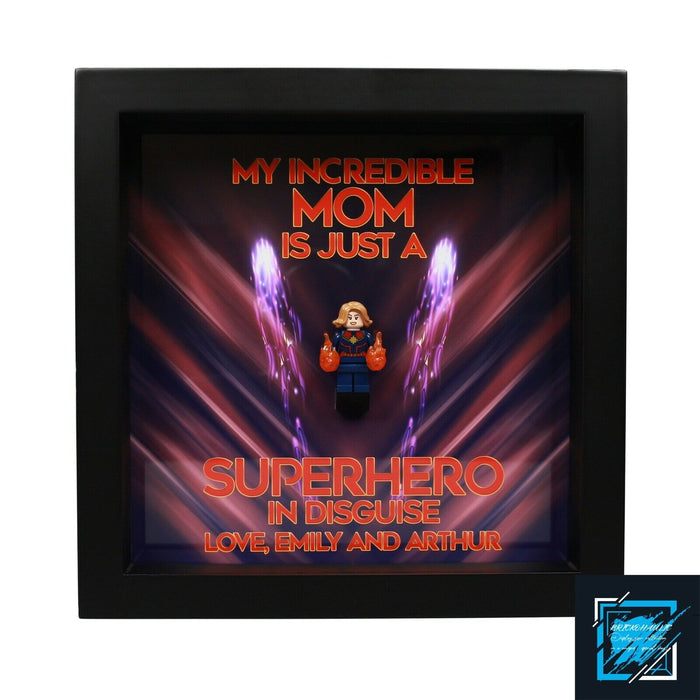 Brickohaulic Personalized Frame Captain Marvel Minifigure Mother, Mom, Wife Gift
