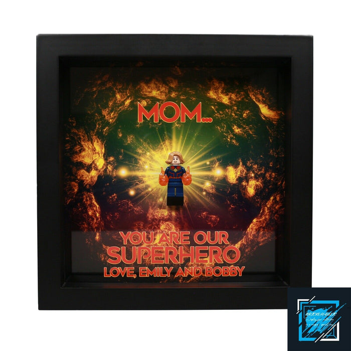 Brickohaulic Personalized Frame Captain Marvel Minifigure Mother, Mom, Wife Gift