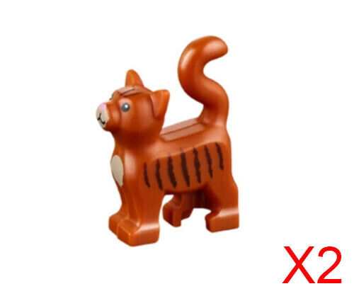 Lego Dark Orange Cat Standing with Dark Brown Stripes Animal Minifigure Lot Of 2