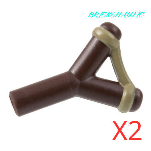 Lego Dark Brown Slingshot Dark Tan Band Pattern Weapons Accessories Lot of 2