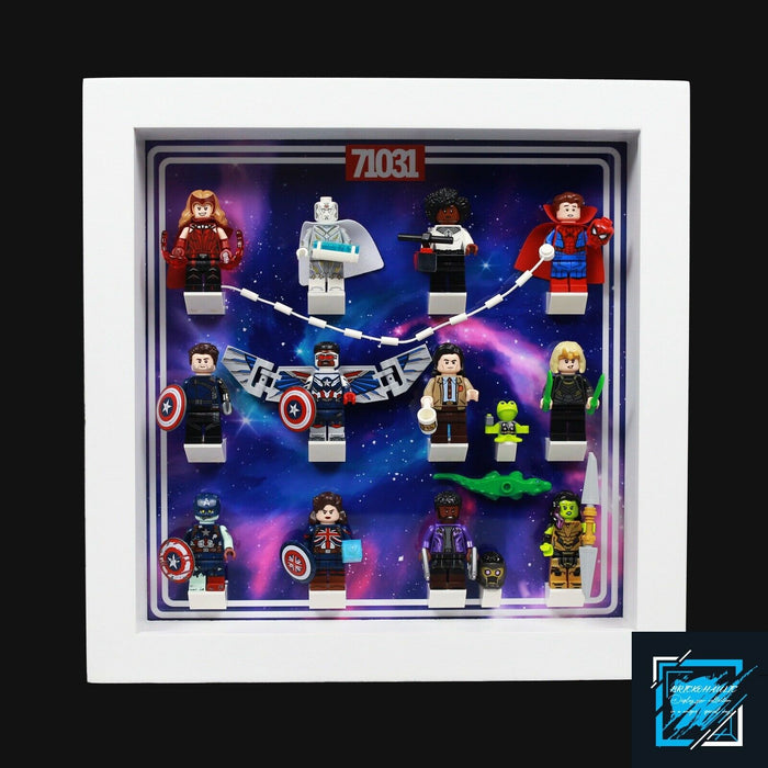 Brickohaulic White Display Frame Case for Marvel Studios Minifigures 71031