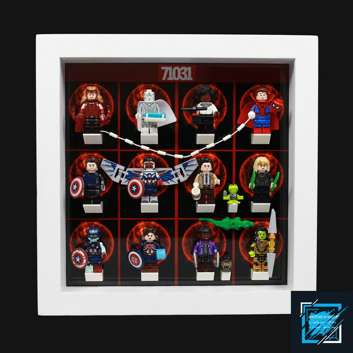 Brickohaulic White Display Frame Case for Marvel Studios Minifigures 71031