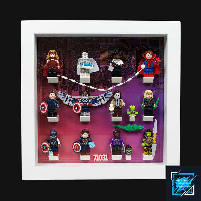 Brickohaulic White Display Frame Case for Marvel Studios Minifigures 71031