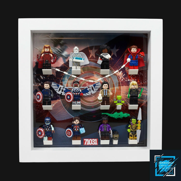Brickohaulic White Display Frame Case for Marvel Studios Minifigures 71031