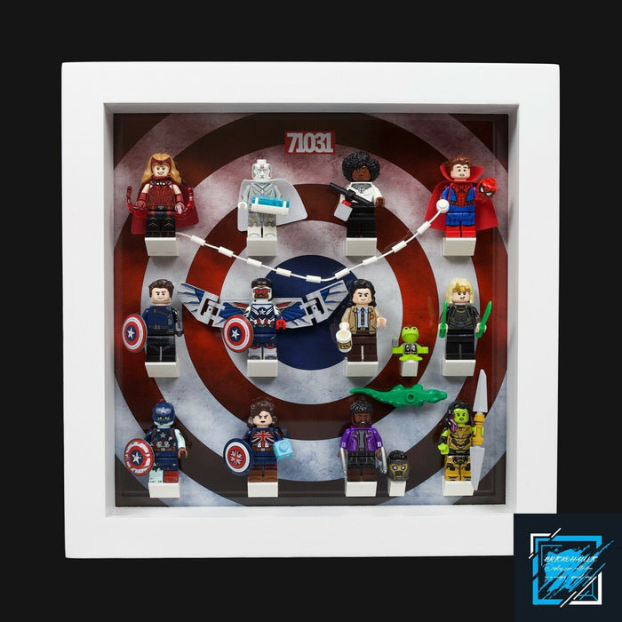 Brickohaulic White Display Frame Case for Marvel Studios Minifigures 71031