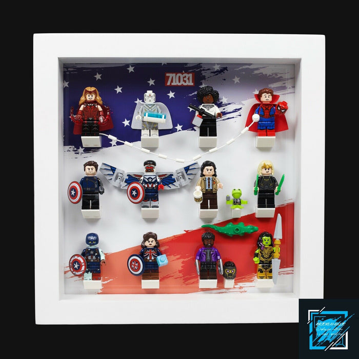 Brickohaulic White Display Frame Case for Marvel Studios Minifigures 71031