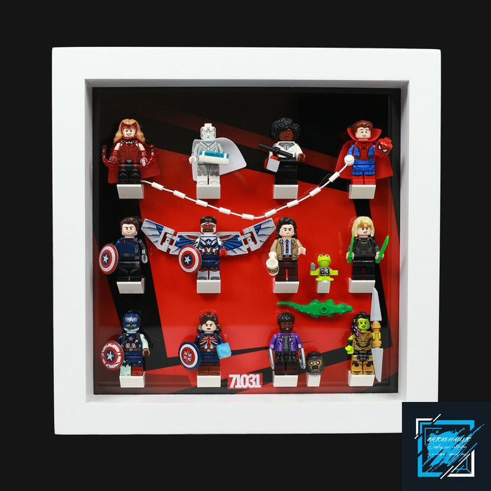 Brickohaulic White Display Frame Case for Marvel Studios Minifigures 71031