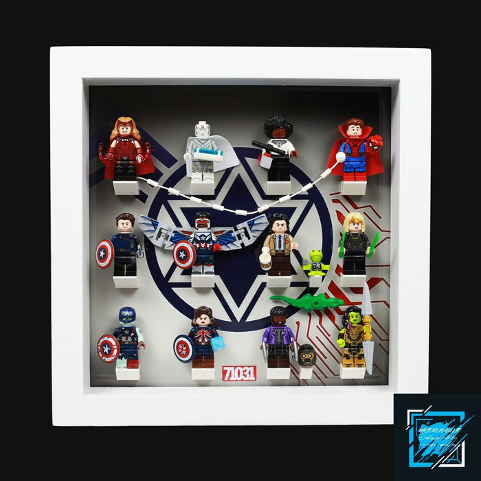 Brickohaulic White Display Frame Case for Marvel Studios Minifigures 71031