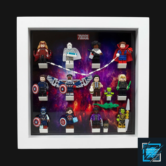 Brickohaulic White Display Frame Case for Marvel Studios Minifigures 71031