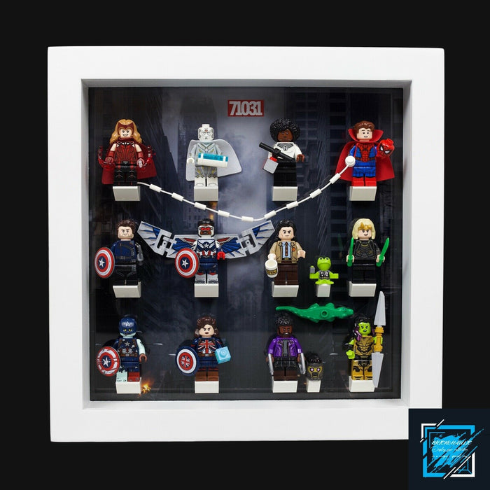 Brickohaulic White Display Frame Case for Marvel Studios Minifigures 71031