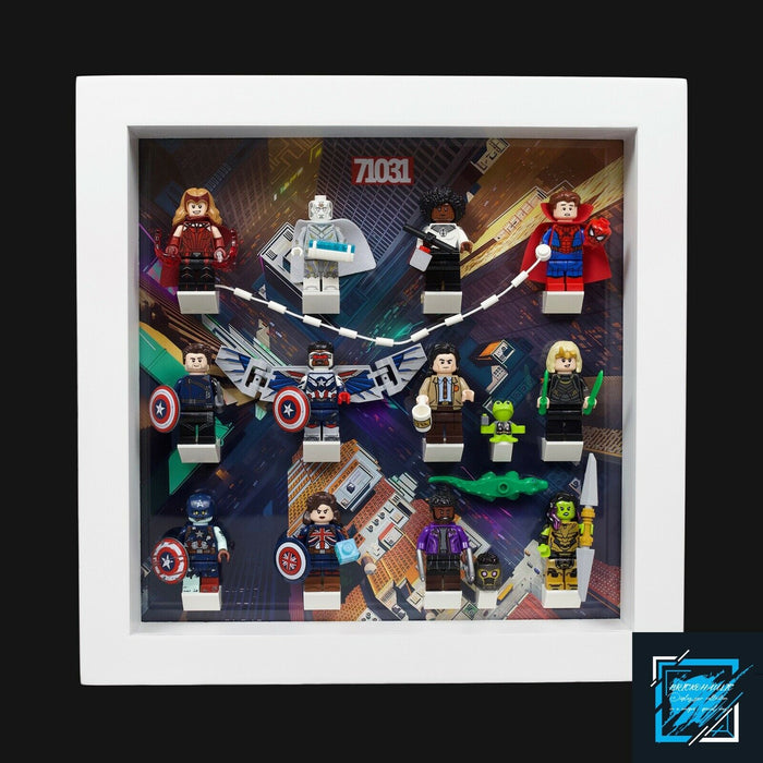 Brickohaulic White Display Frame Case for Marvel Studios Minifigures 71031