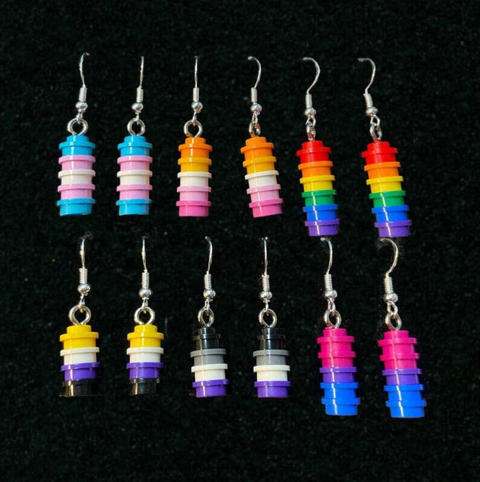 Brickohaulic Pride Flag Dangle Earrings Handmade with LEGO® Bricks Parts