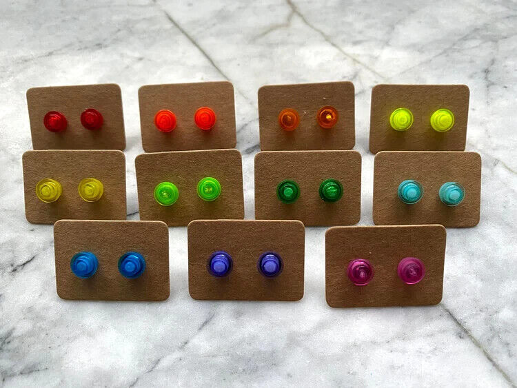 Brickohaulic Transparent Round Stud Earrings Handmade with LEGO® Bricks Parts