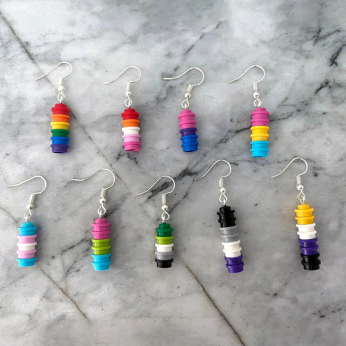 Brickohaulic Pride Flag Drop Earrings Handmade with LEGO® Bricks Parts