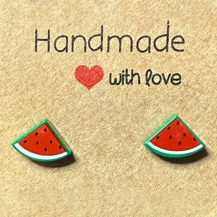 Brickohaulic Watermelon Slice Stud Earrings Handmade with LEGO® Bricks Parts