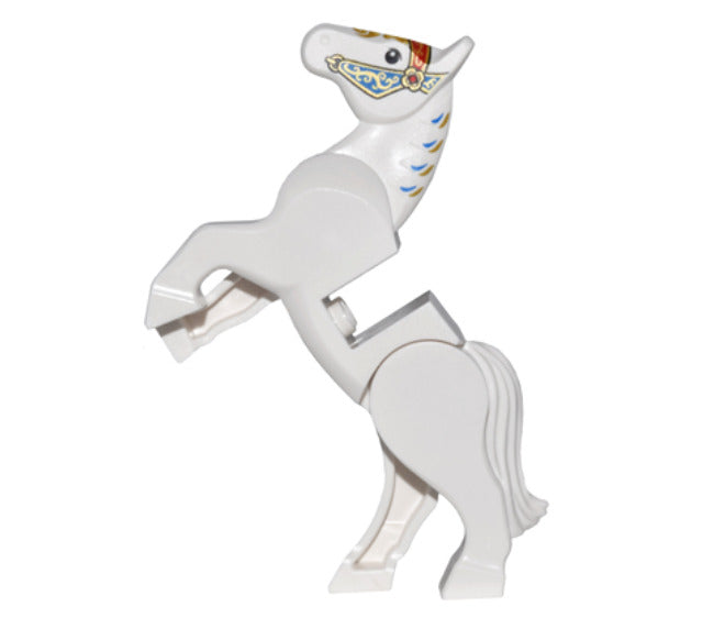 Lego White Horse 10235 Movable Legs Gold and Red Ornate Bridle Animal Minifigure