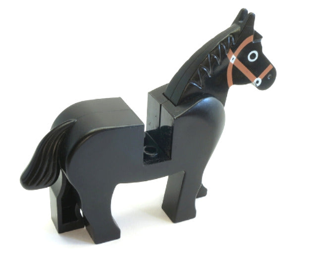 Lego Black Horse with Red Bridle Pattern Animal Minifigure Figure