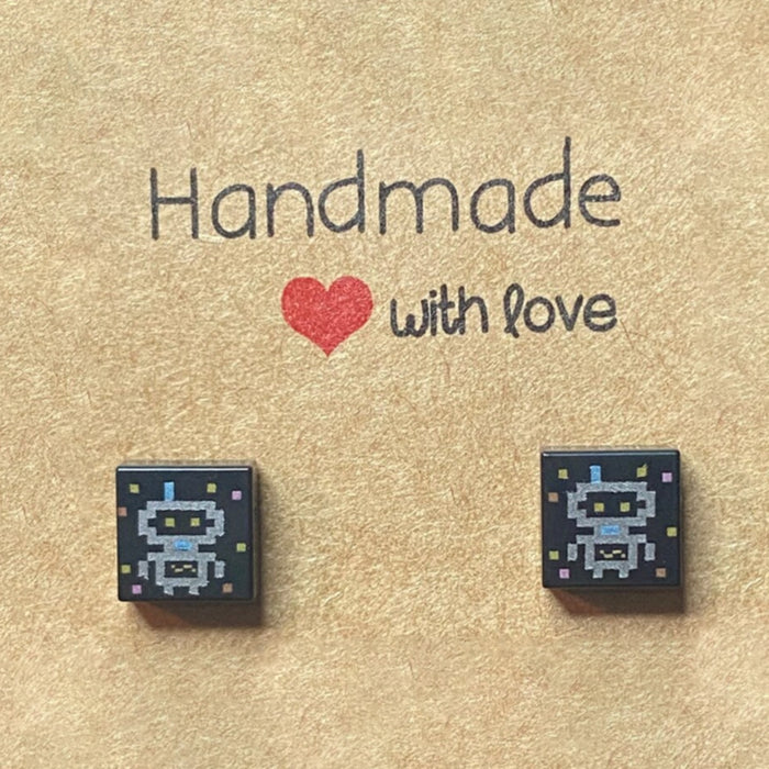 Brickohaulic Metallic Robot Stud Earrings Handmade with LEGO® Bricks Parts