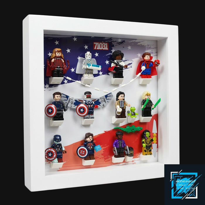 Brickohaulic White Display Frame Case for Marvel Studios Minifigures 71031