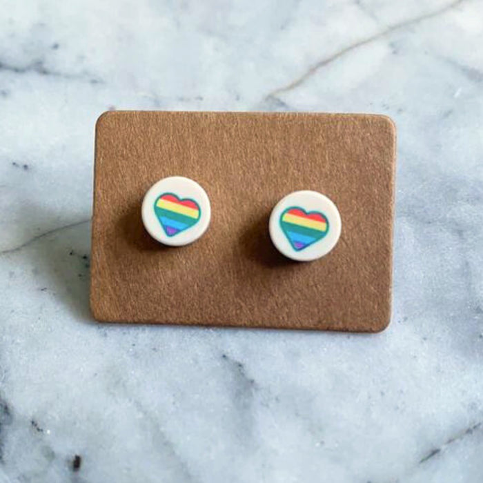 Brickohaulic Rainbow Heart Brick Stud Earrings Handmade with LEGO® Bricks Parts