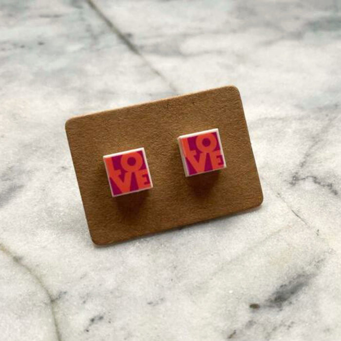 Brickohaulic LOVE Square Stud Earrings Handmade with LEGO® Bricks Parts