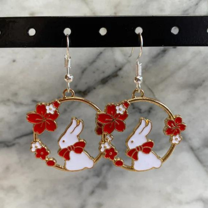 Brickohaulic Floral Bunny Rabbit Drop Earrings Handmade with LEGO® Bricks Parts