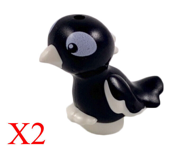 Lego Bird with Black Body, Black & White Eyes Pattern Animal Minifigure Lot Of 2