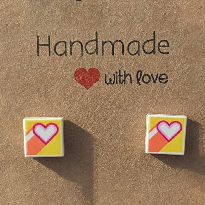 Brickohaulic Heart Stud Earrings Handmade with LEGO® Bricks Parts