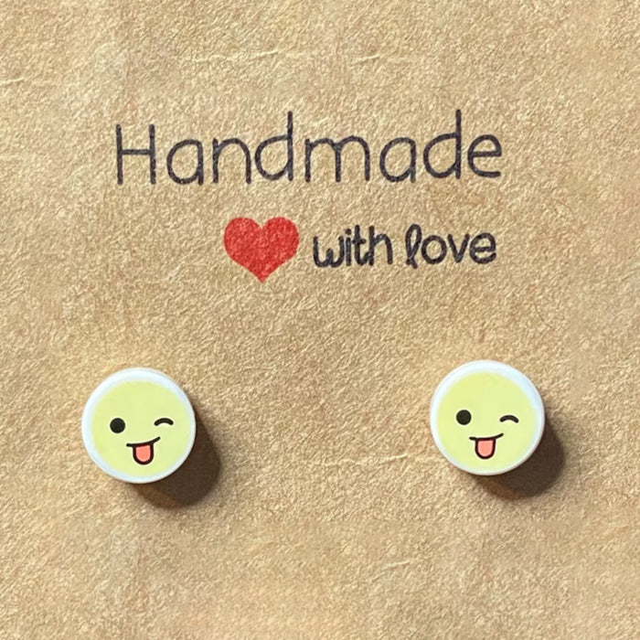 Brickohaulic Winking Emoji Stud Earrings Handmade with LEGO® Bricks Parts