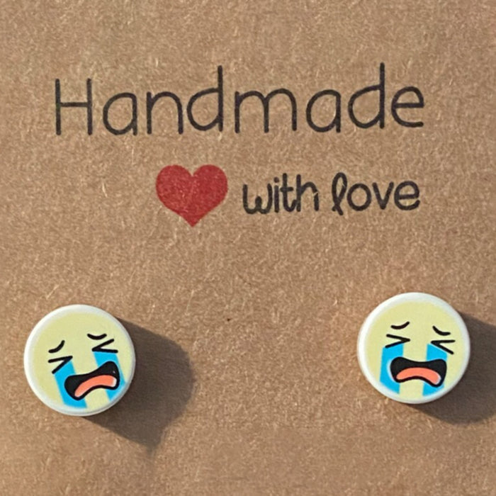 Brickohaulic Crying Emoji Stud Earrings Handmade with LEGO® Bricks Parts