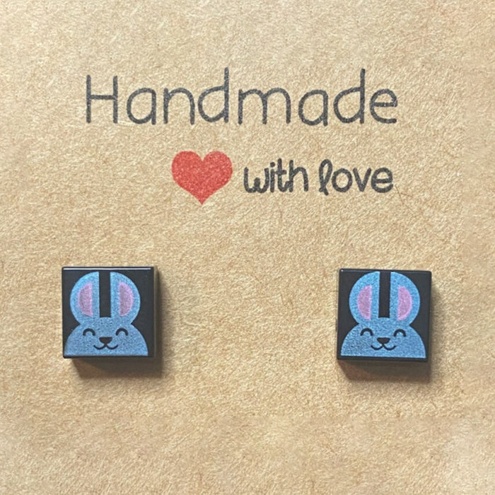 Brickohaulic Metallic Blue Bunny Stud Earrings Handmade with LEGO® Bricks Parts