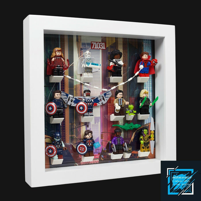 Brickohaulic White Display Frame Case for Marvel Studios Minifigures 71031