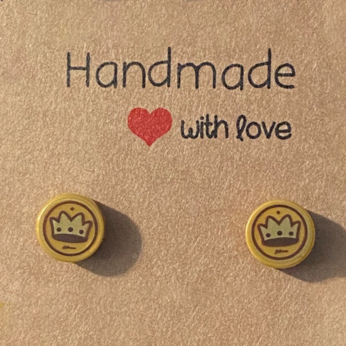 Brickohaulic Gold Crown Stud Earrings Handmade with LEGO® Bricks Parts