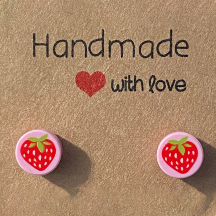 Brickohaulic Strawberry Stud Earrings Handmade with LEGO® Bricks Parts