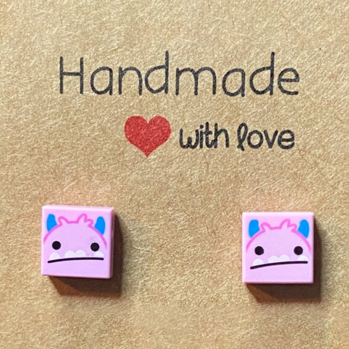 Brickohaulic Pink Yeti Monster Stud Earrings Handmade with LEGO® Bricks Parts