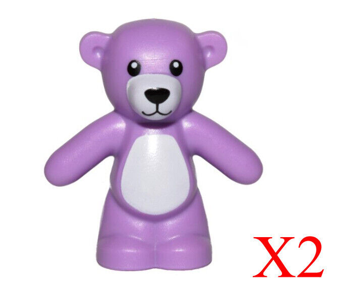 Lego Medium Lavender Teddy Bear with White Stomach Animal Minifigure Lot Of 2