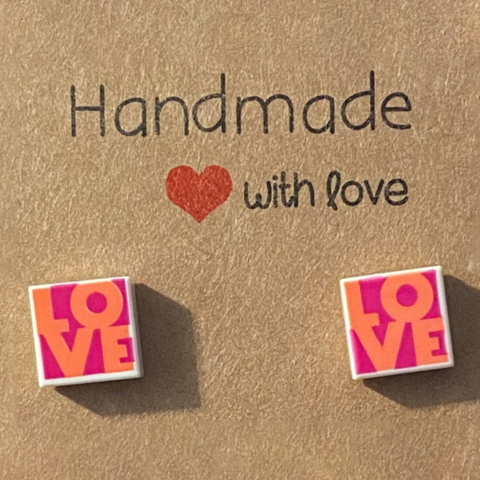 Brickohaulic Love Stud Earrings Handmade with LEGO® Bricks Parts