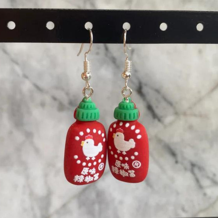 Brickohaulic Sriracha Hot Sauce Earrings Handmade with LEGO® Brick Parts