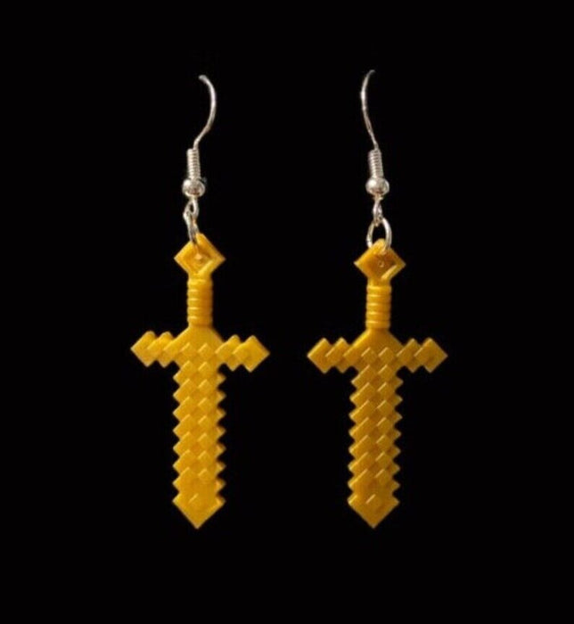 Brickohaulic Golden Sword Dangle Earrings Handmade with LEGO® Bricks Parts