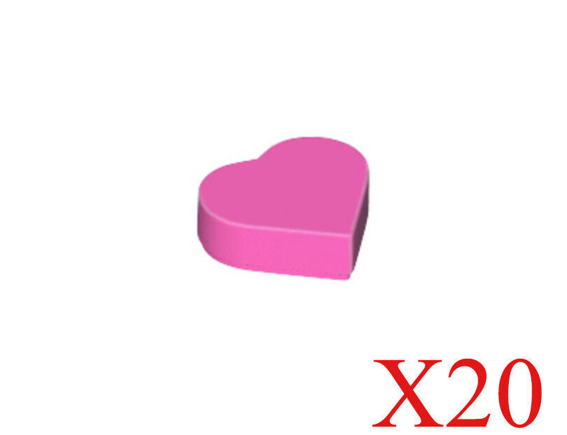 Lego Dark Pink Tile Round 1 x 1 Heart Flat Smooth Parts Pieces Lot of 20