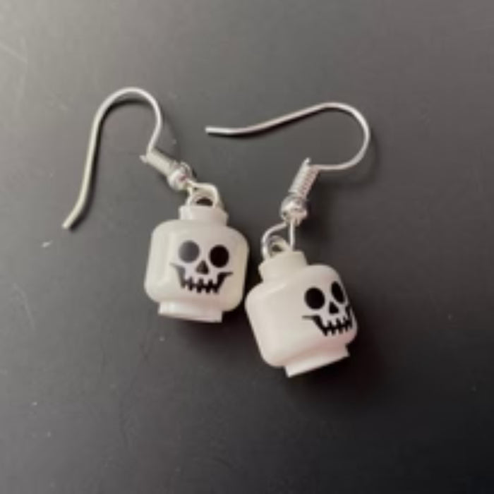 Brickohaulic Skeleton Skull Head Earrings Handmade with LEGO® Bricks Parts