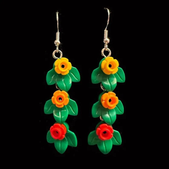 Brickohaulic Fall Flowers Dangle Earrings Handmade with LEGO® Bricks Parts