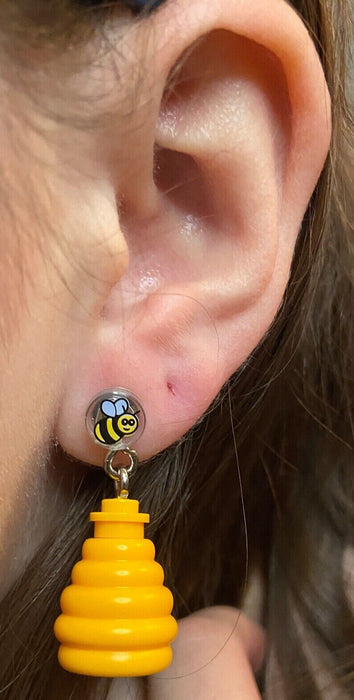 Brickohaulic Beehive Dangling Stud Earrings Handmade with LEGO® Bricks Parts